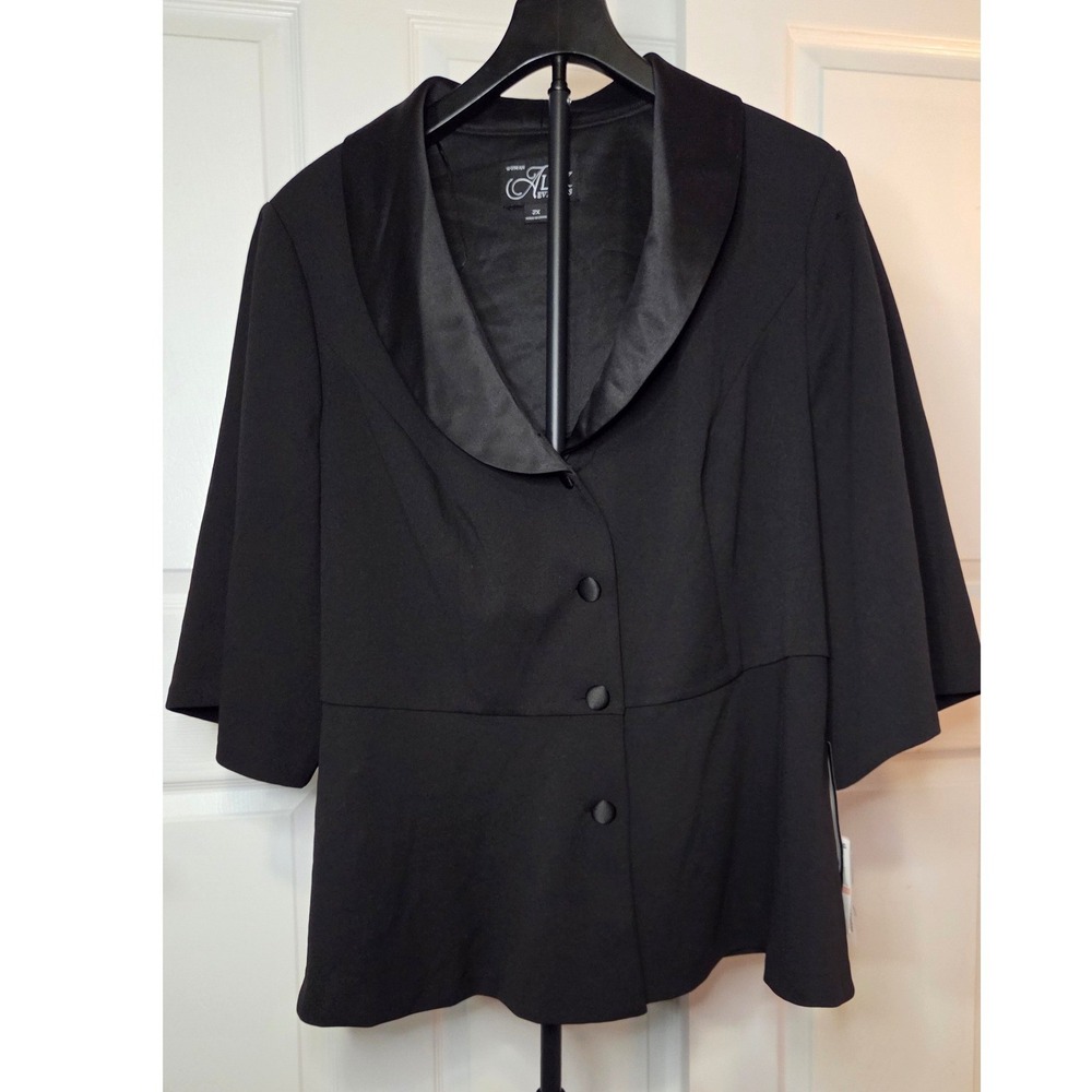 Alex Evenings Womens Black Satin Trim Peplum Evening Jacket 2X 8460533 NWT